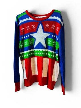 Marvel Captain America Lightweight 100% Acrylic Christmas Sweater‎ Sz L/XL